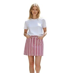 New Ann Taylor Loft Pink Multi Stripe Patch Pocket Denim Mini Skirt NEW Size 12